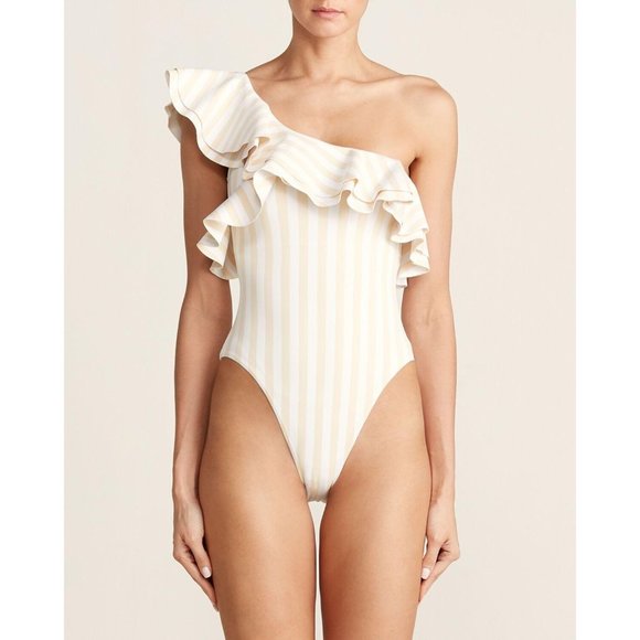 We Wore What Stella Striped Ruffle One-Shoulder Swimsuit - Picture 1 of 2